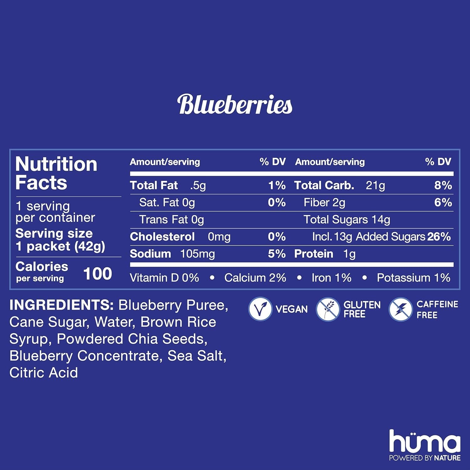 Huma Chia Energy Gel, Blueberries, 12 Gels - Premier Sports Nutrition for Endurance Exercise